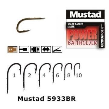 Carlig bronz Mustad, forjat, revers, 2 spini, 10 buc (Marime Carlige: Nr. 6)