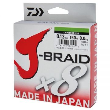 Fir Daiwa J-Braid X8 Chartreuse 150m (Diametru fir: 0.20 mm)