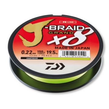 Fir textil Daiwa J-Braid Grand X8, Chartreuse, 135m (Diametru fir: 0.13 mm)