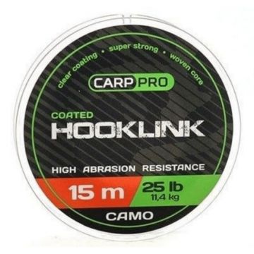 Fir textil cu camasa Carp Pro Coated Hooklink, camuflaj, 15m (Rezistenta fir: 15 lbs)