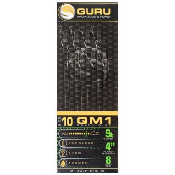 Carlige legate Guru QM1 Standard Hair Rigs, 0.19mm, 8bc (Marime Carlige: Nr. 12)