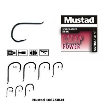 Carlig negru, forjat, revers, rotund 10 buc/ plic (M.10625BLM) Mustad (Marime Carlige: Nr. 1)