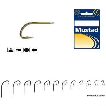 Carlig Mustad M31380, Forjat cu Tija Scurta, Auriu, 10buc (Marime Carlige: Nr. 10)