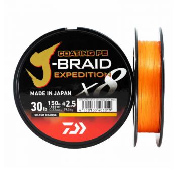 Fir Textil Daiwa J-Braid Expedition X8 Coating PE, Smash Orange, 150m (Diametru fir: 0.10 mm)