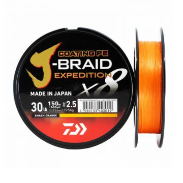 Fir Textil Daiwa J-Braid Expedition X8 Coating PE, Smash Orange, 150m (Diametru fir: 0.16 mm)