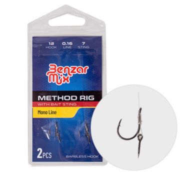 Rig-uri Benzar Method Feeder Rig Barbless Mono Bait Sting, 2buc/plic (Marime Carlige: Nr. 10)